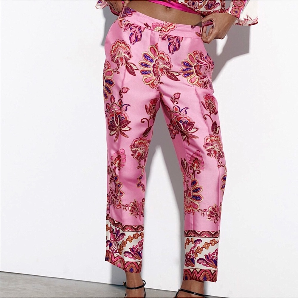 Zara Satin Floral Ankle Length Pants